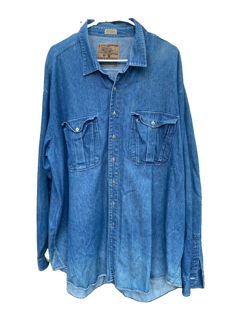 Vintage Rouchian Denim Jacket XXL Tall Men's Button Up Long Sleeve Cotton; Biker
